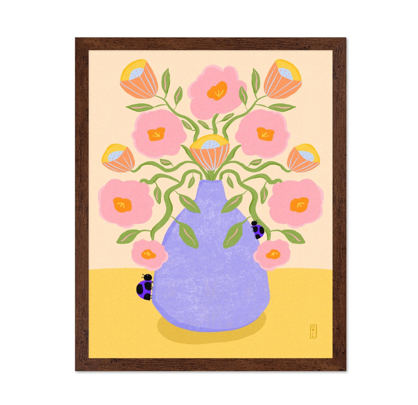 Pink Flowers Blue Vase