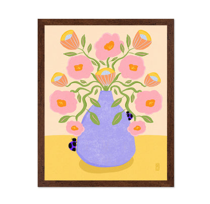 Pink Flowers Blue Vase