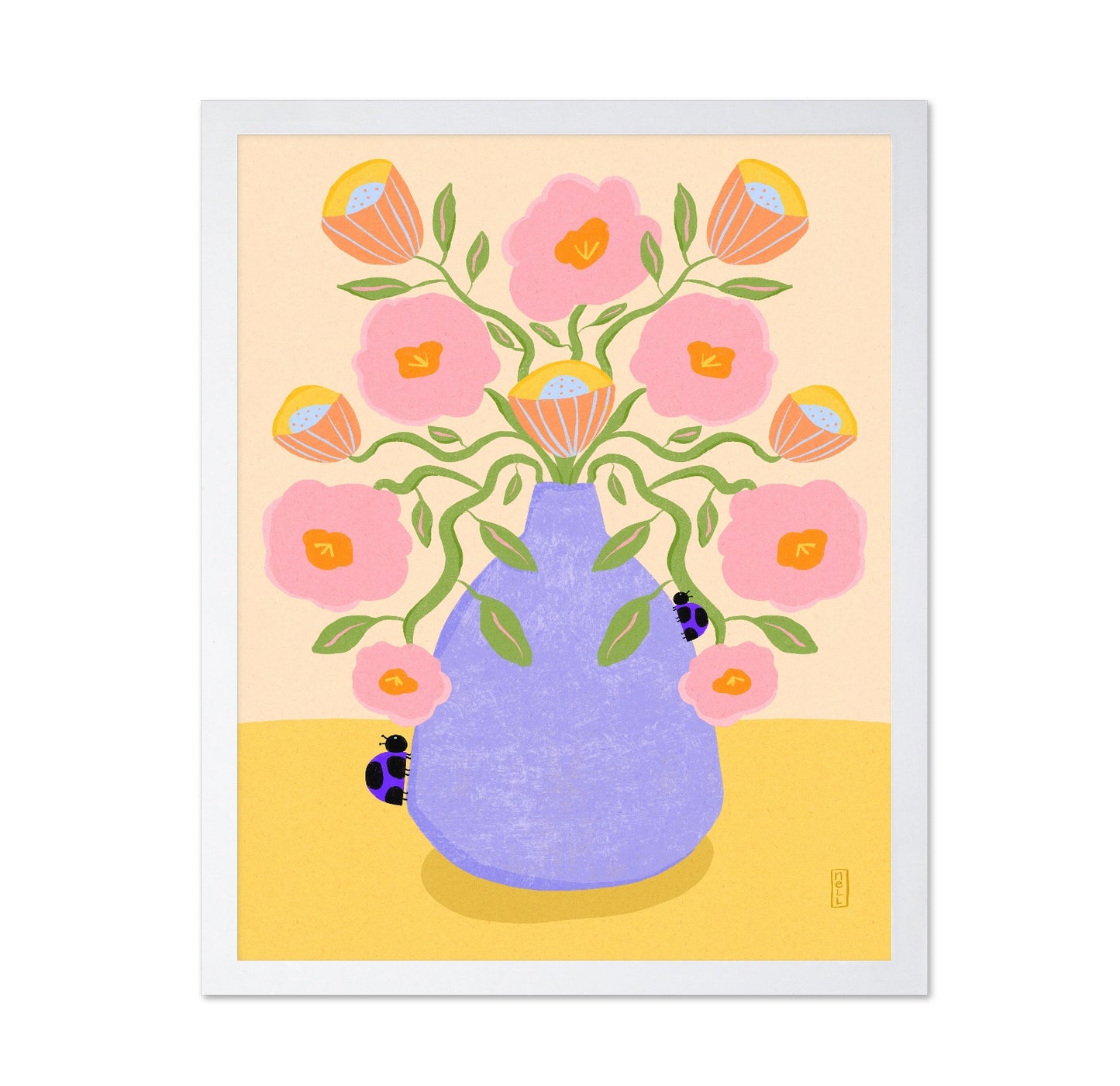 Pink Flowers Blue Vase