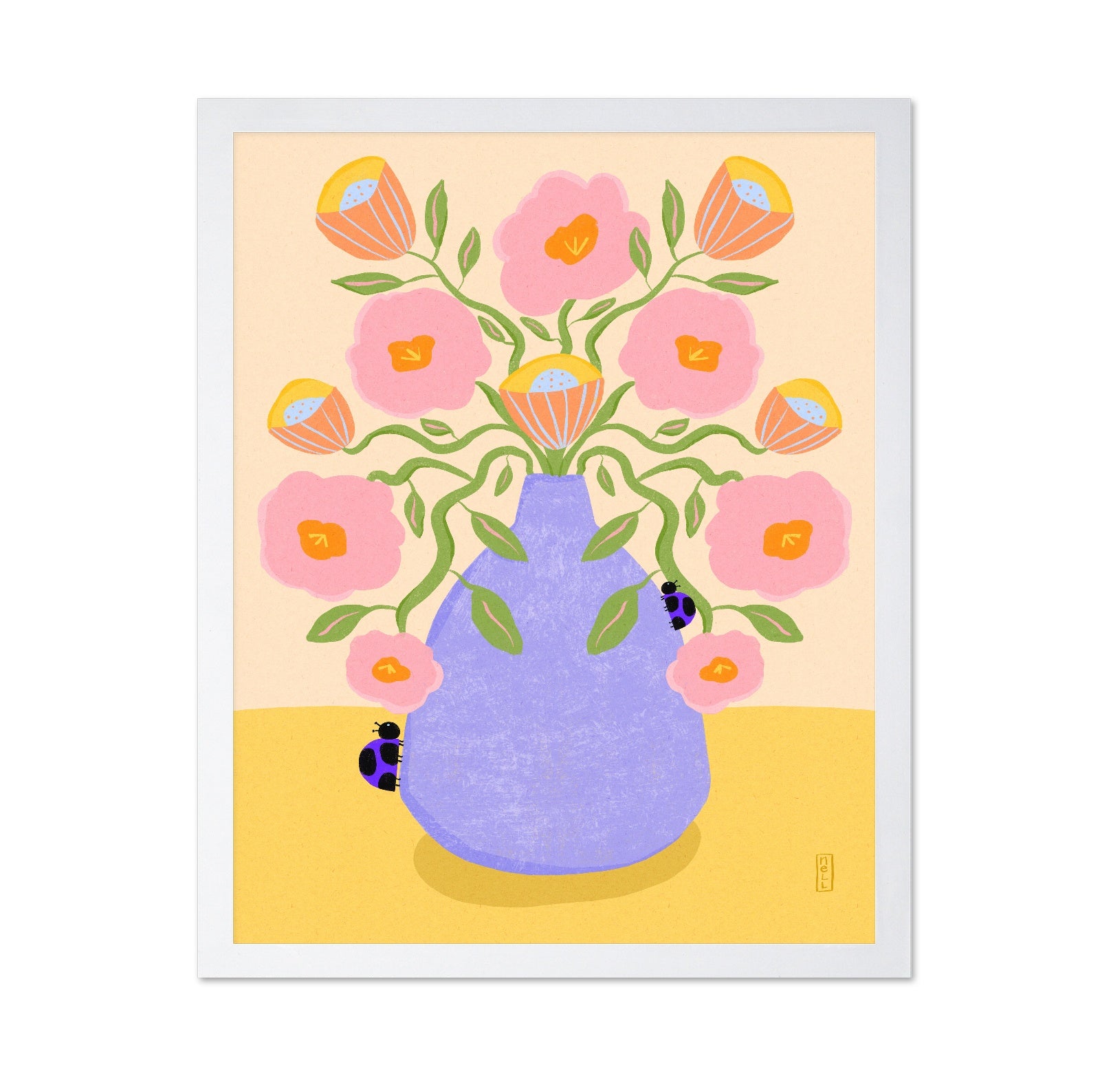 Pink Flowers Blue Vase