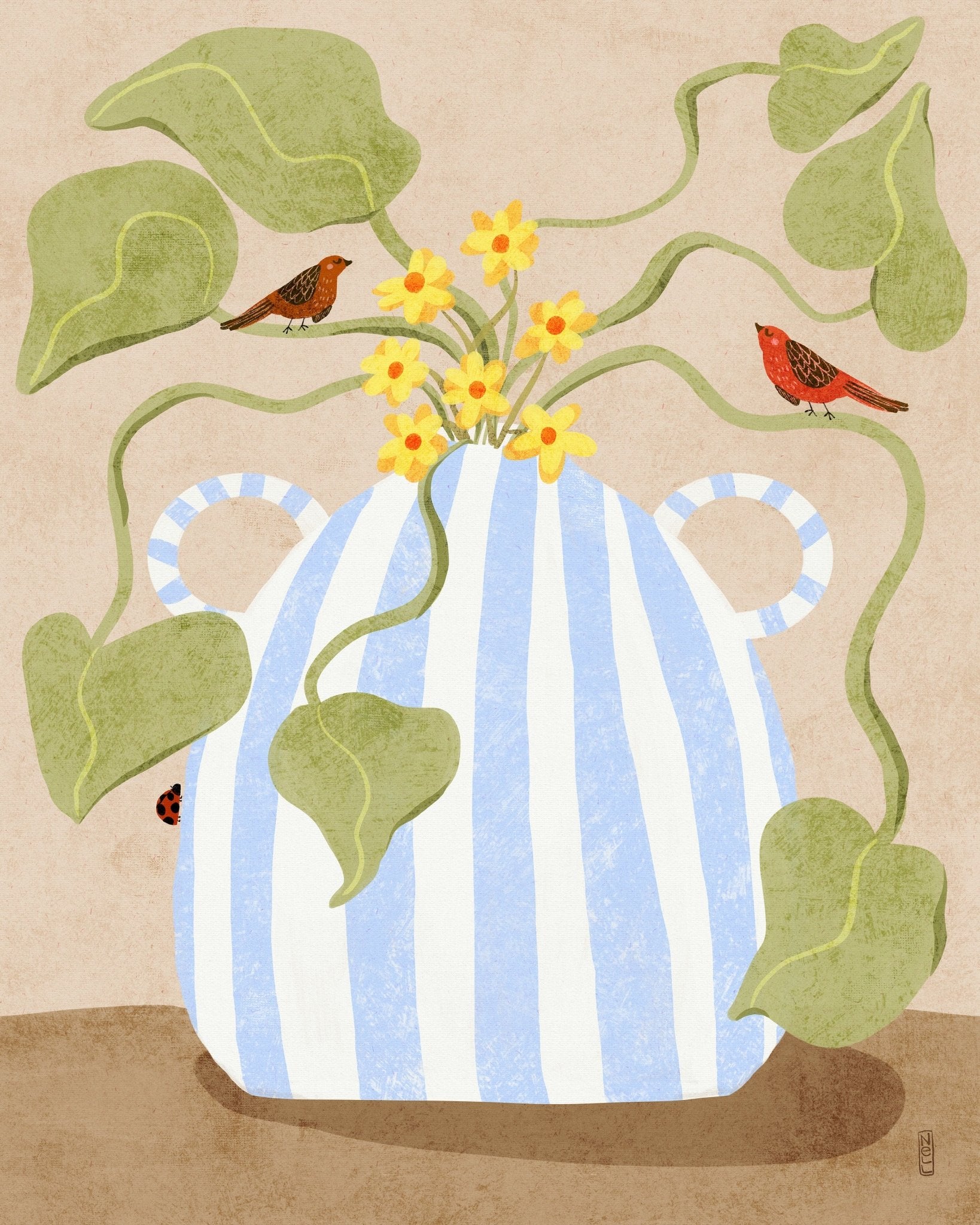 Floral Vase Birds