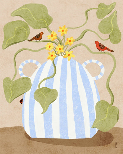 Floral Vase Birds
