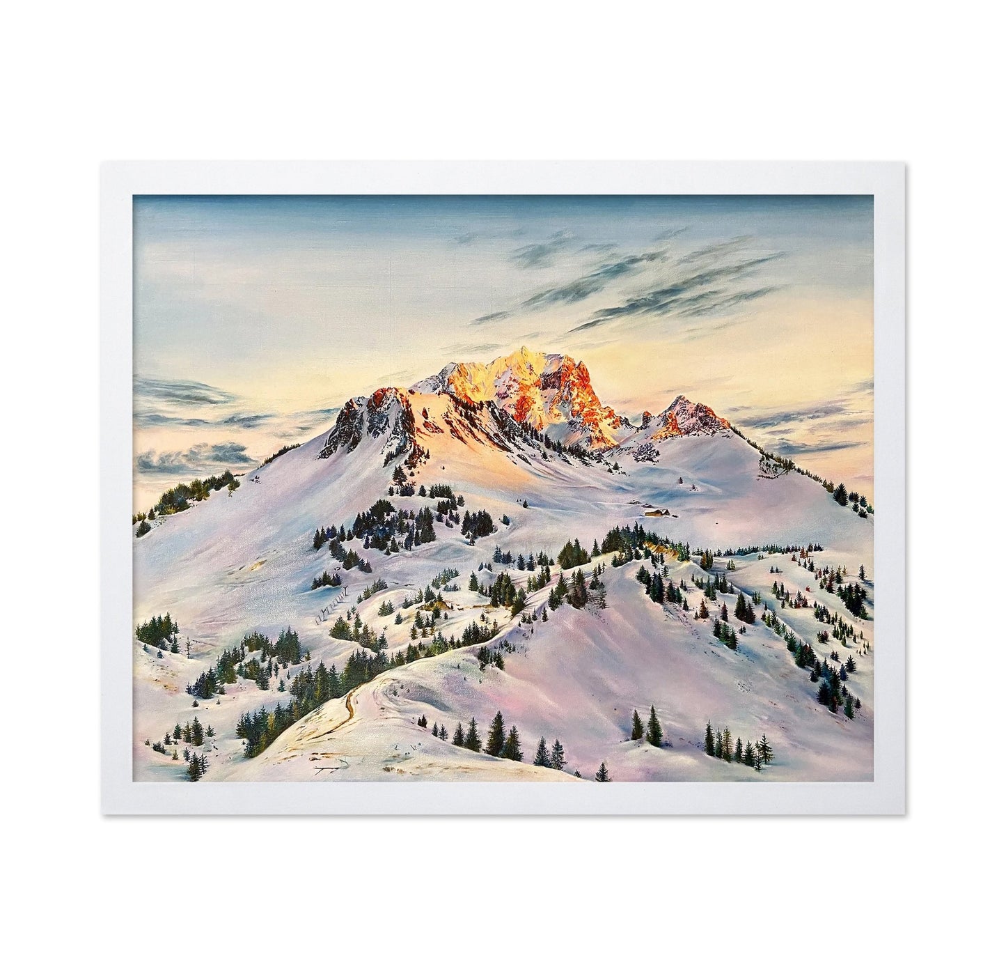 Sunrise Glow on Snowy Peaks