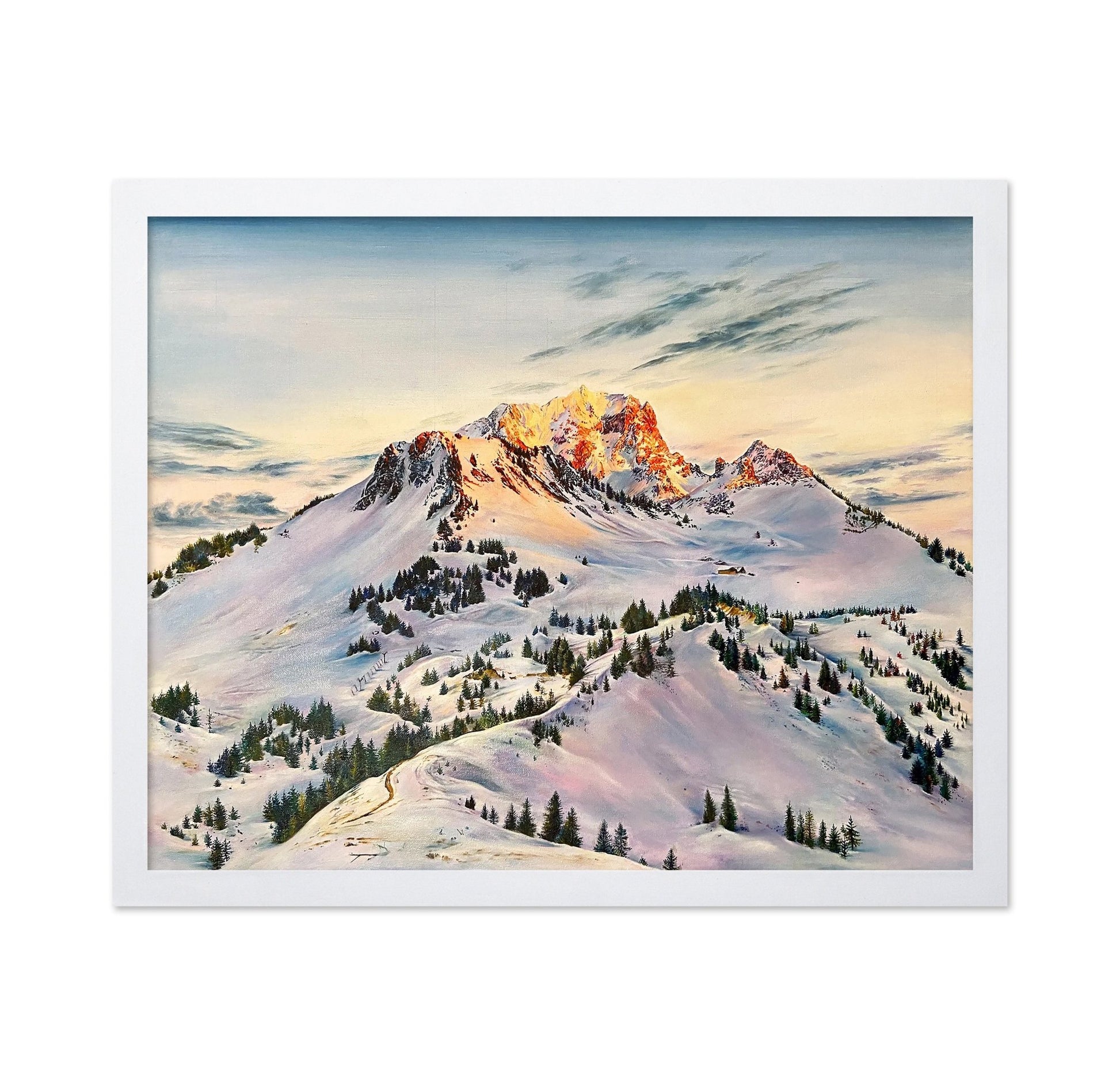 Sunrise Glow on Snowy Peaks