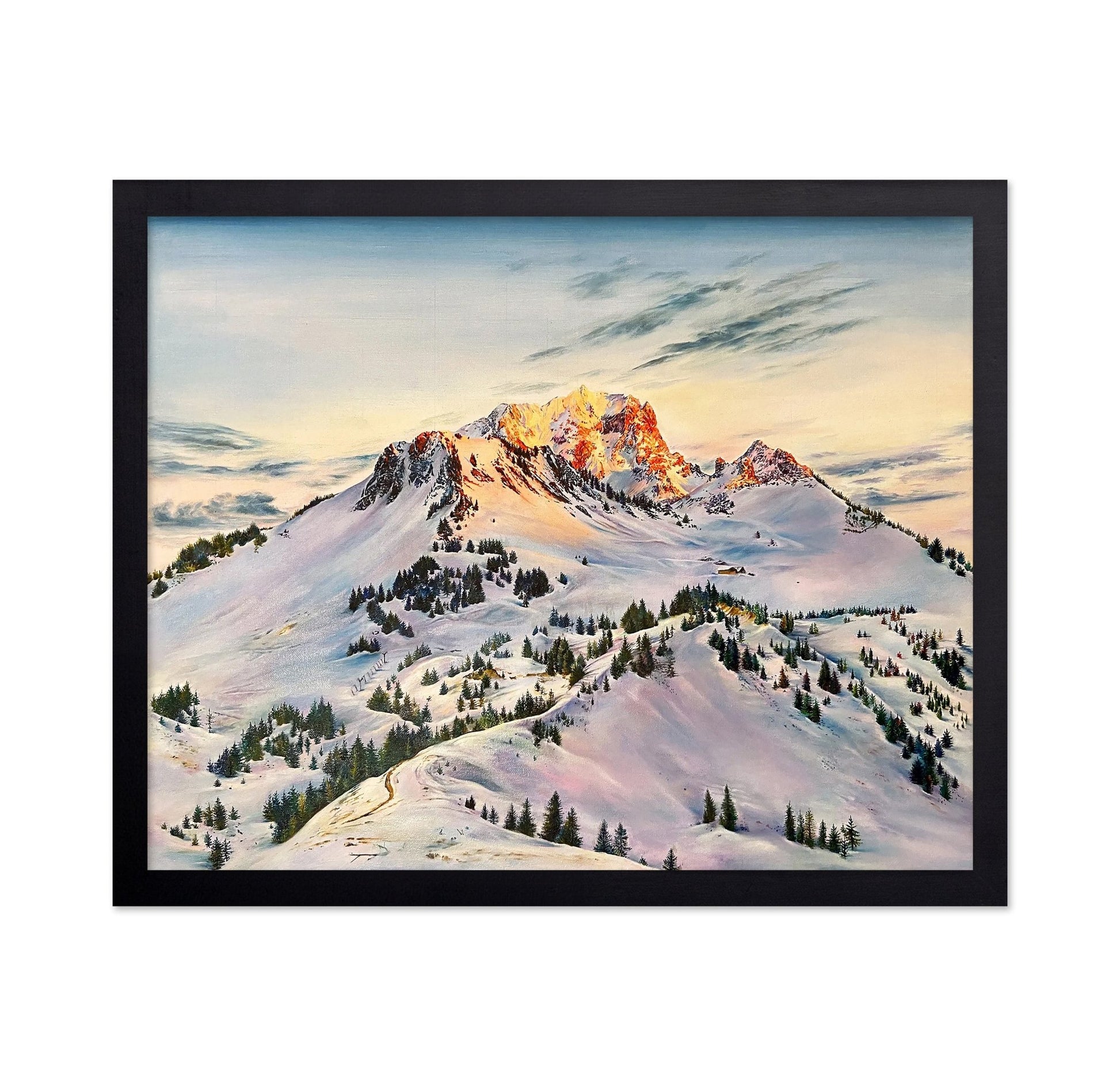 Sunrise Glow on Snowy Peaks