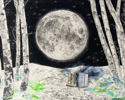 Moonlit Machine in Birch Forest