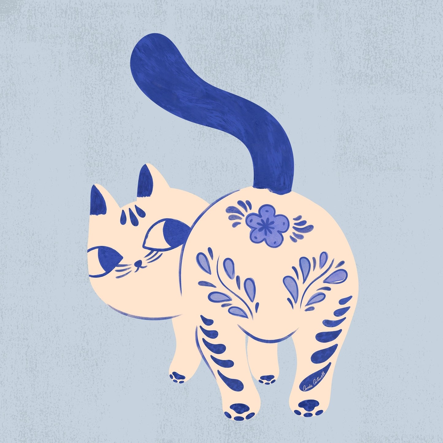 Blue Folk Art Cat