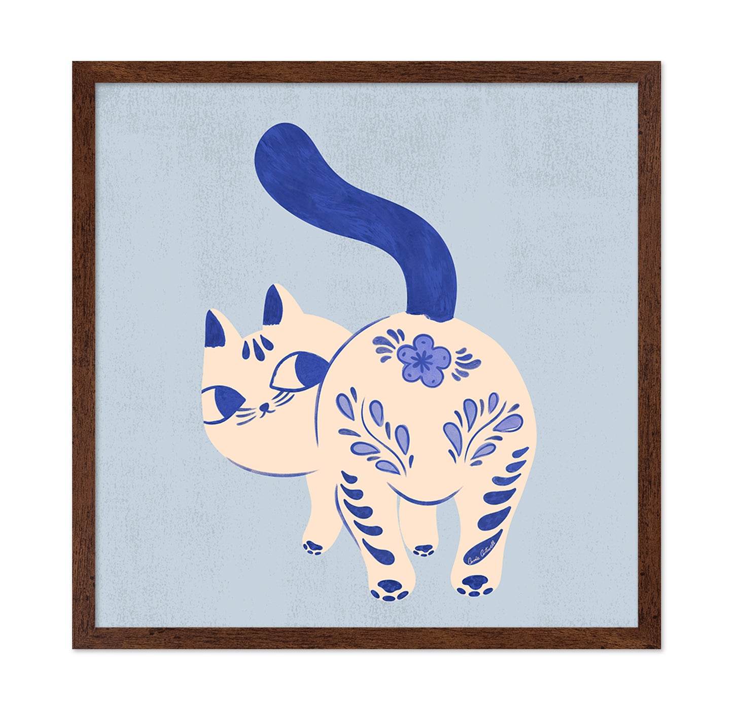 Blue Folk Art Cat