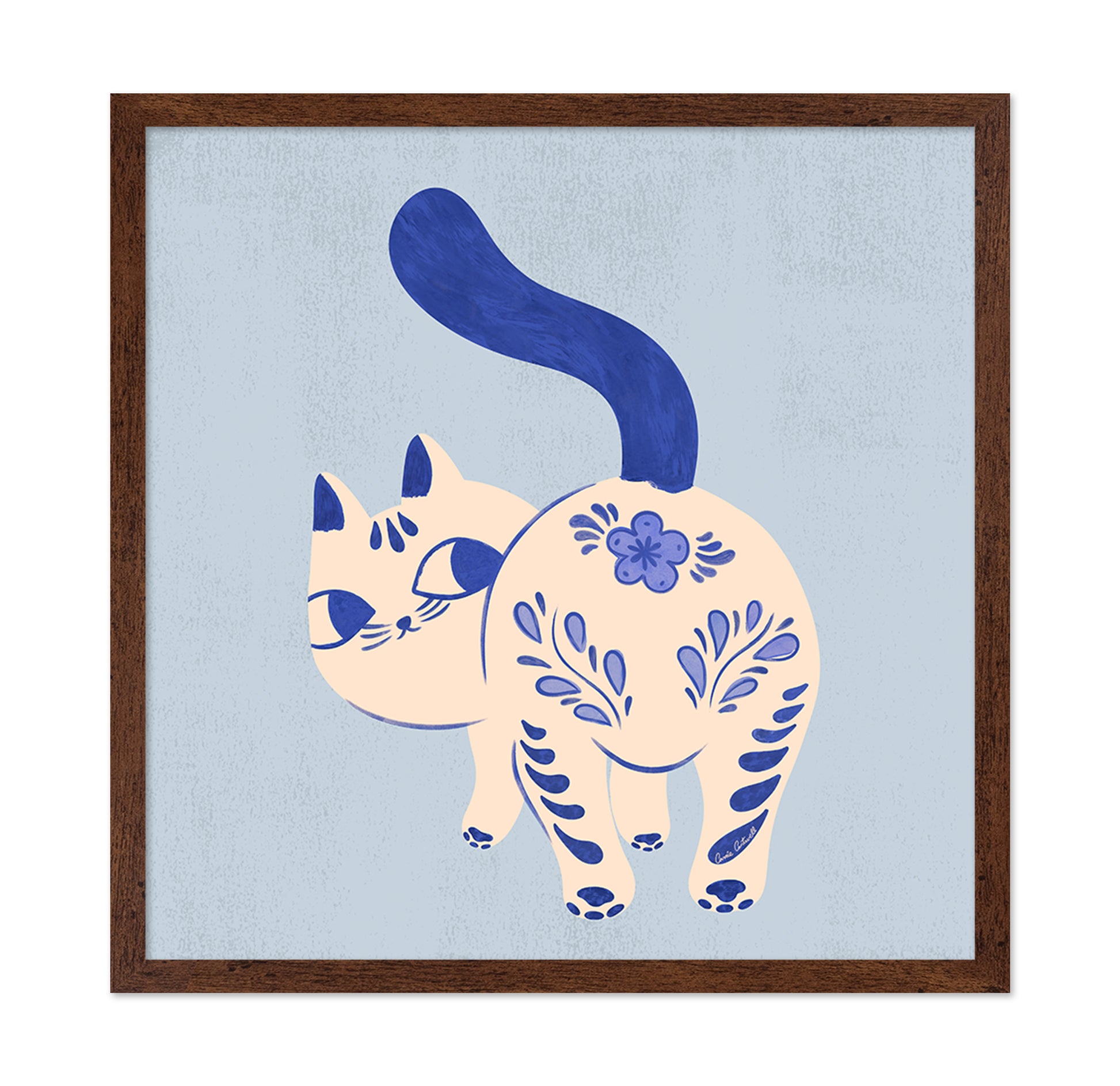 Blue Folk Art Cat