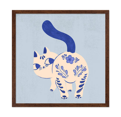 Blue Folk Art Cat