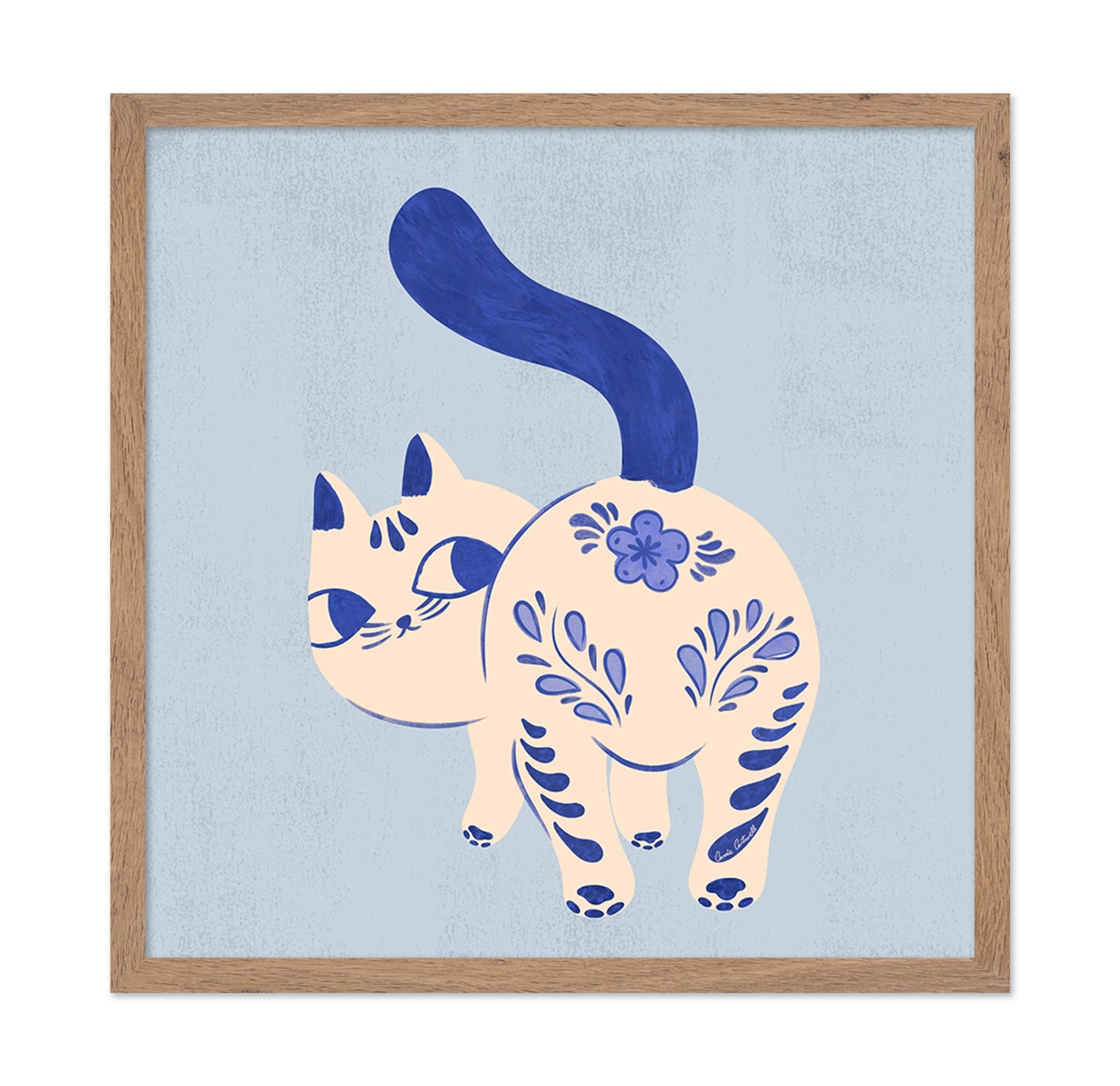 Blue Folk Art Cat