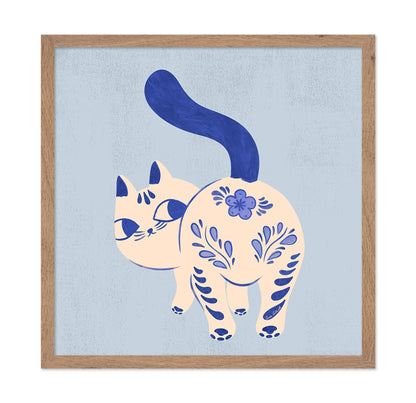 Blue Folk Art Cat
