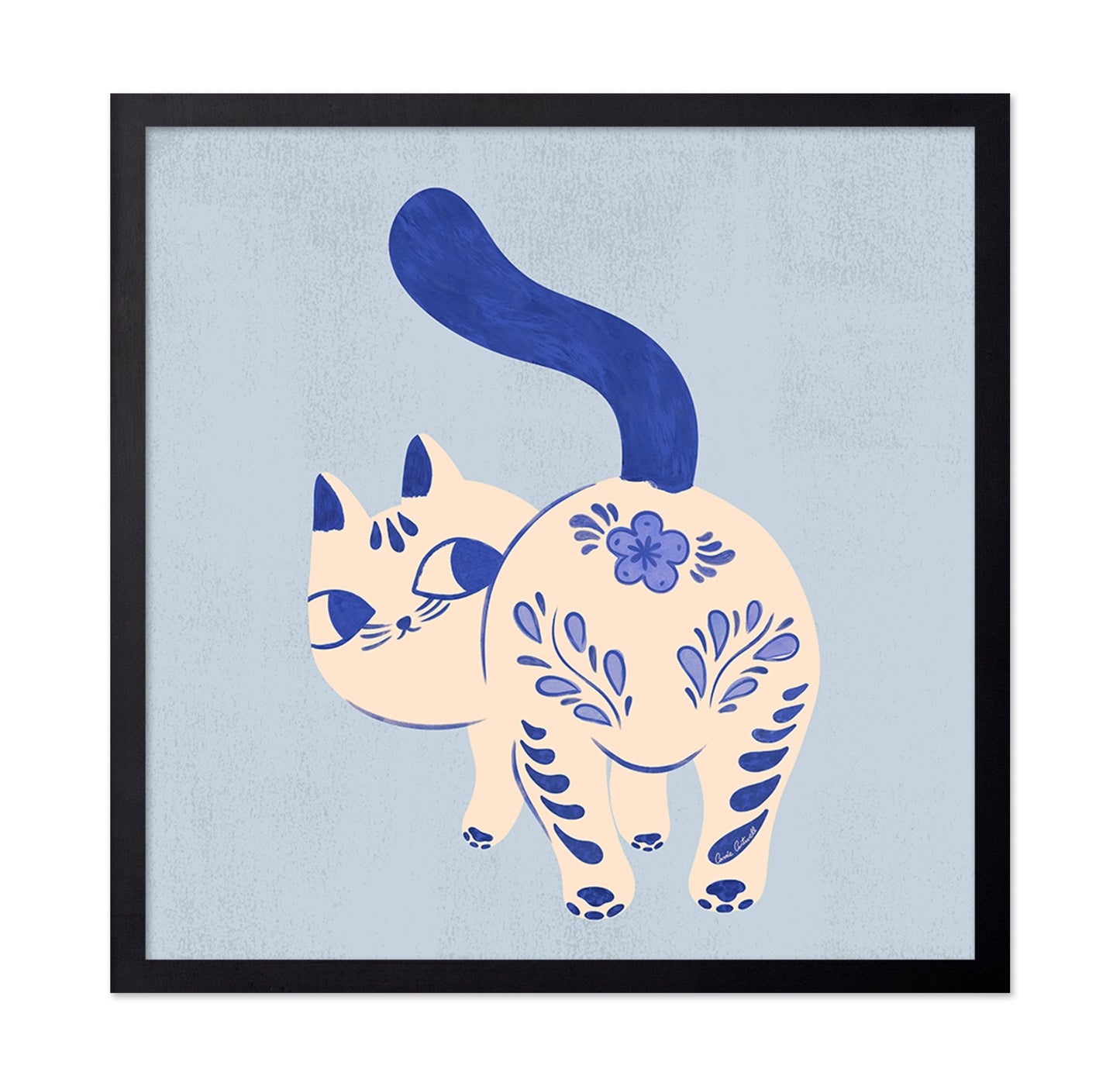Blue Folk Art Cat