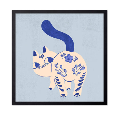 Blue Folk Art Cat