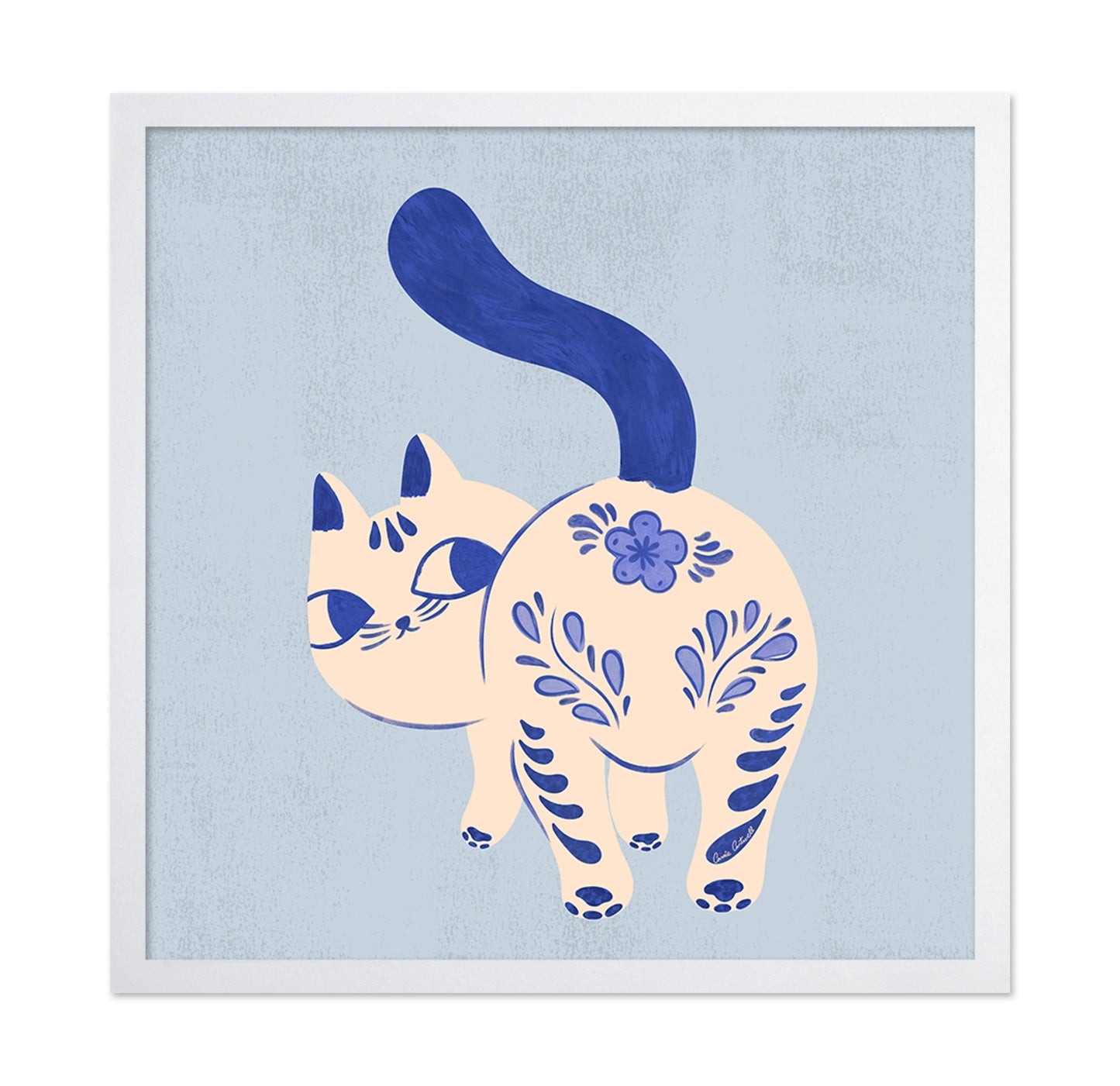 Blue Folk Art Cat