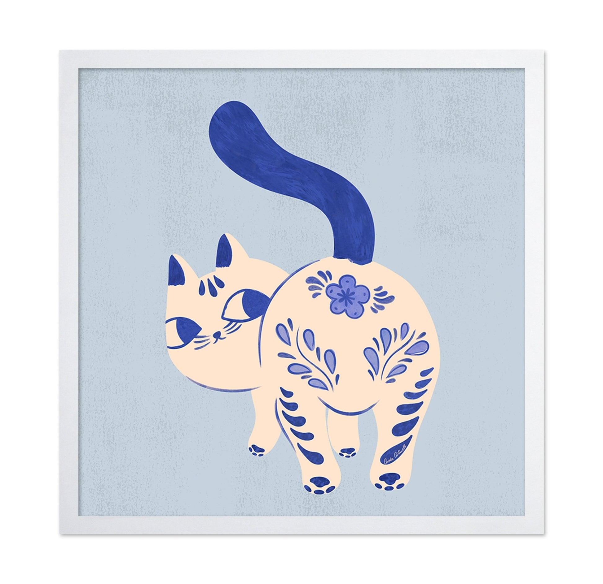 Blue Folk Art Cat