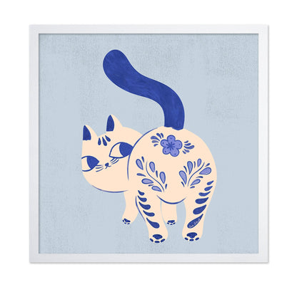 Blue Folk Art Cat