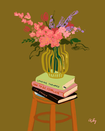 Books And Flowers Still Life