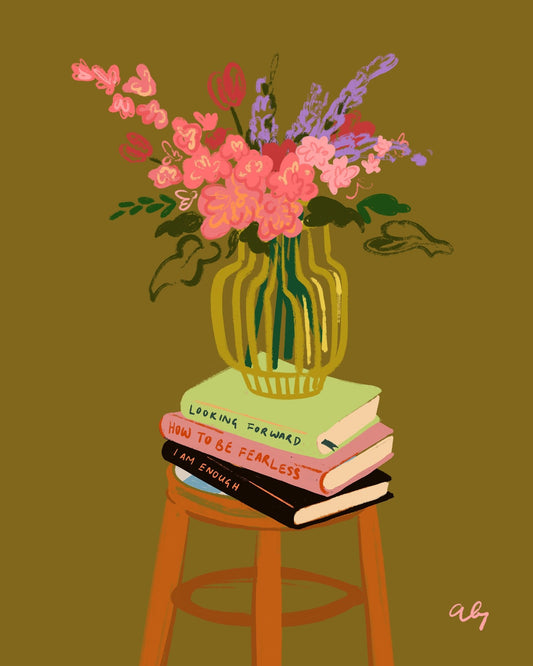 Books And Flowers Still Life