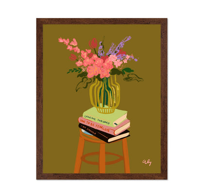 Books And Flowers Still Life