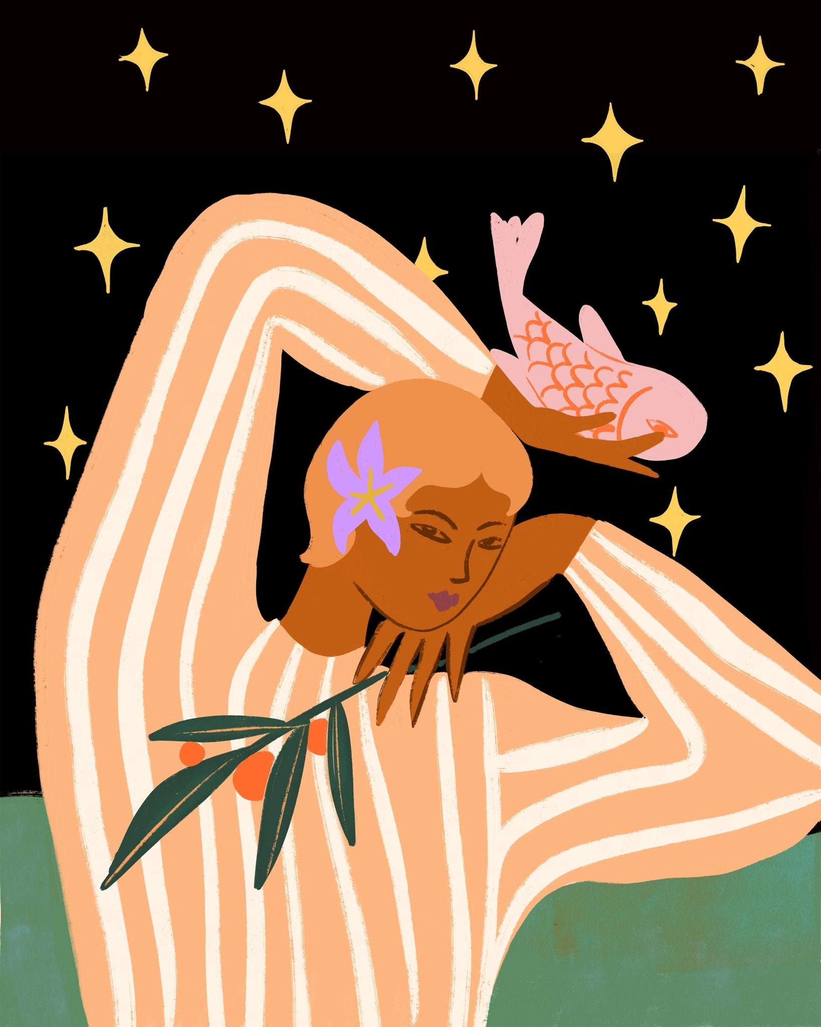 Celestial Figure With Fish