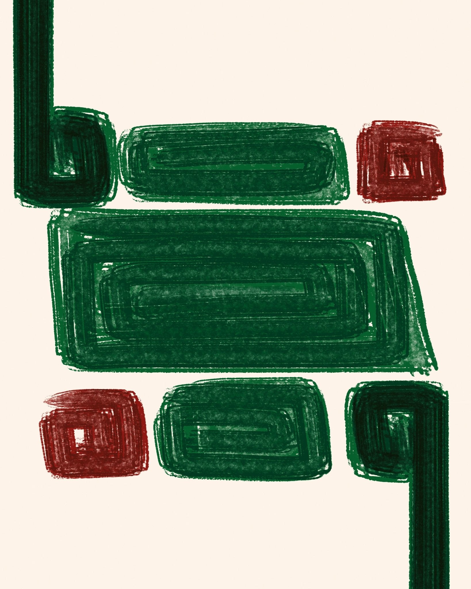 Green and Red Asymmetrical Geometric Blocks