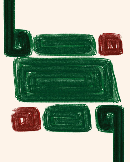 Green and Red Asymmetrical Geometric Blocks