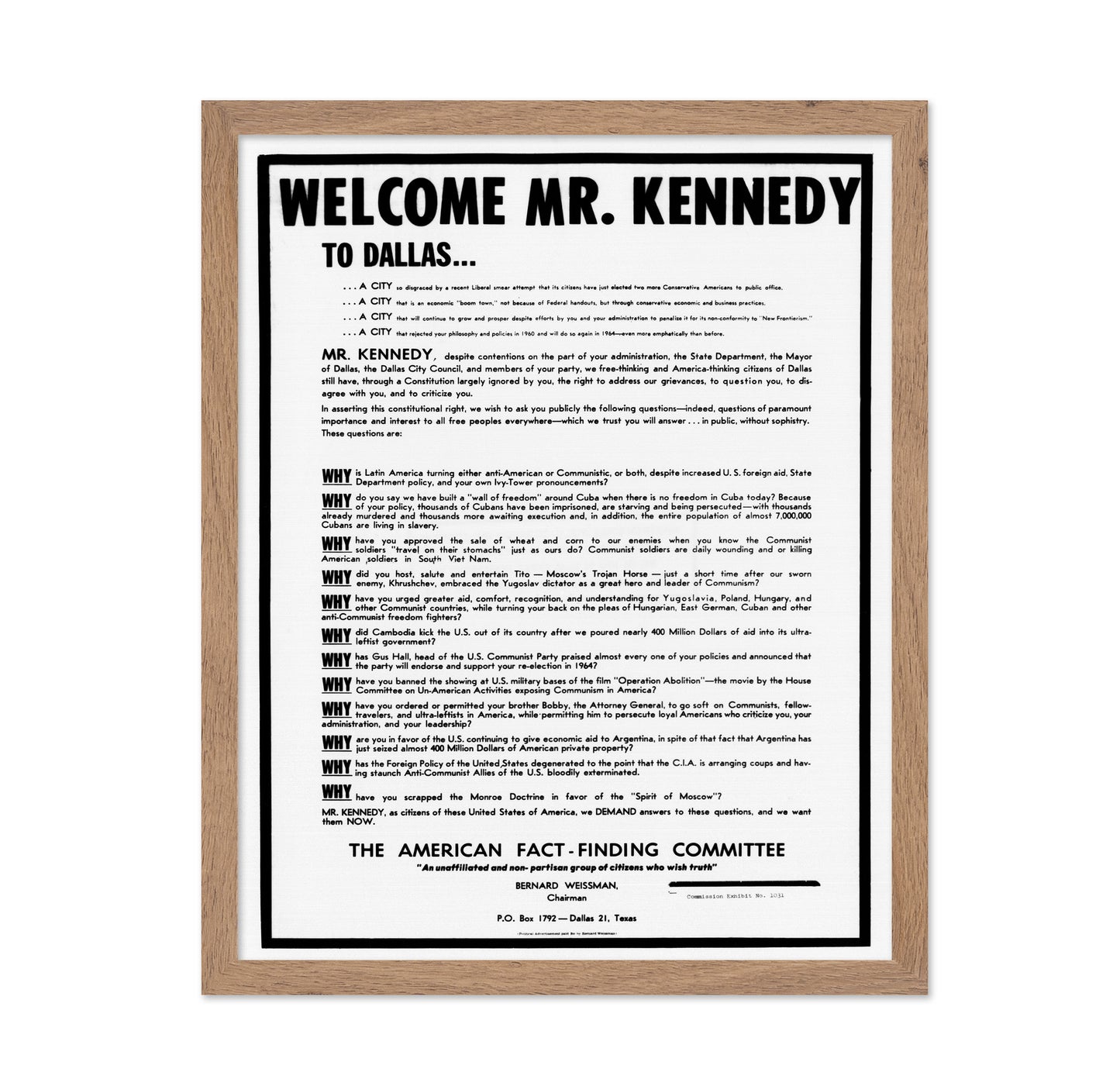 John F. Kennedy Dallas Broadside 1963