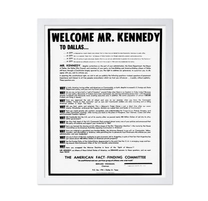 John F. Kennedy Dallas Broadside 1963