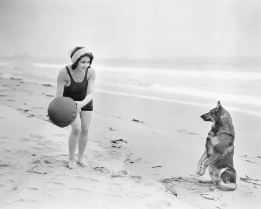 Woman Dog Beach 1930