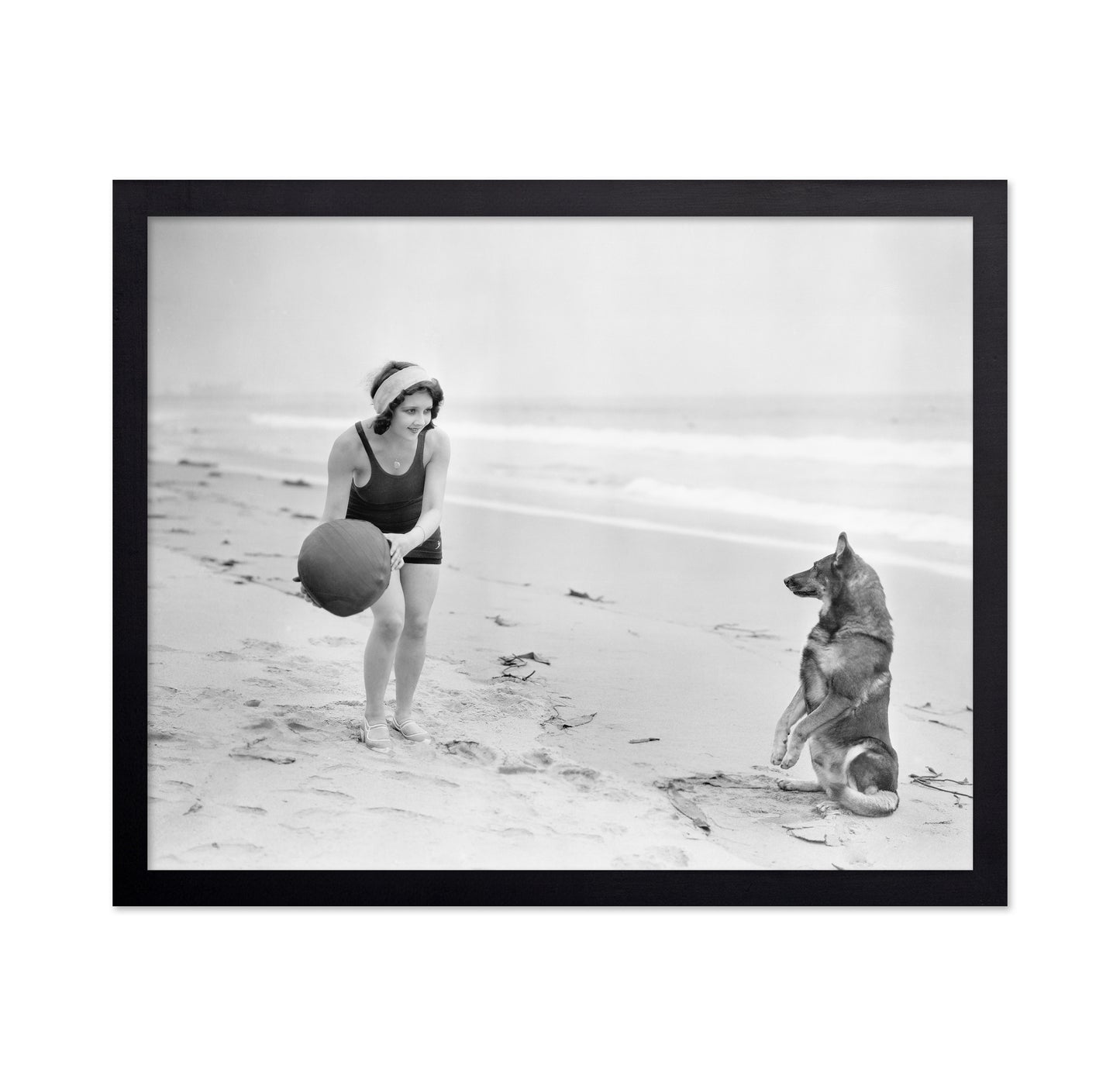 Woman Dog Beach 1930
