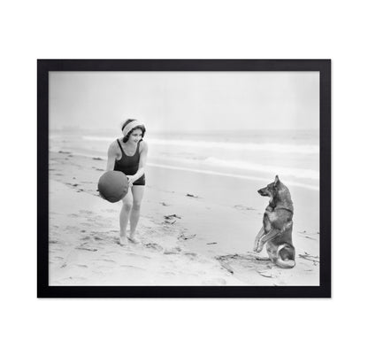 Woman Dog Beach 1930