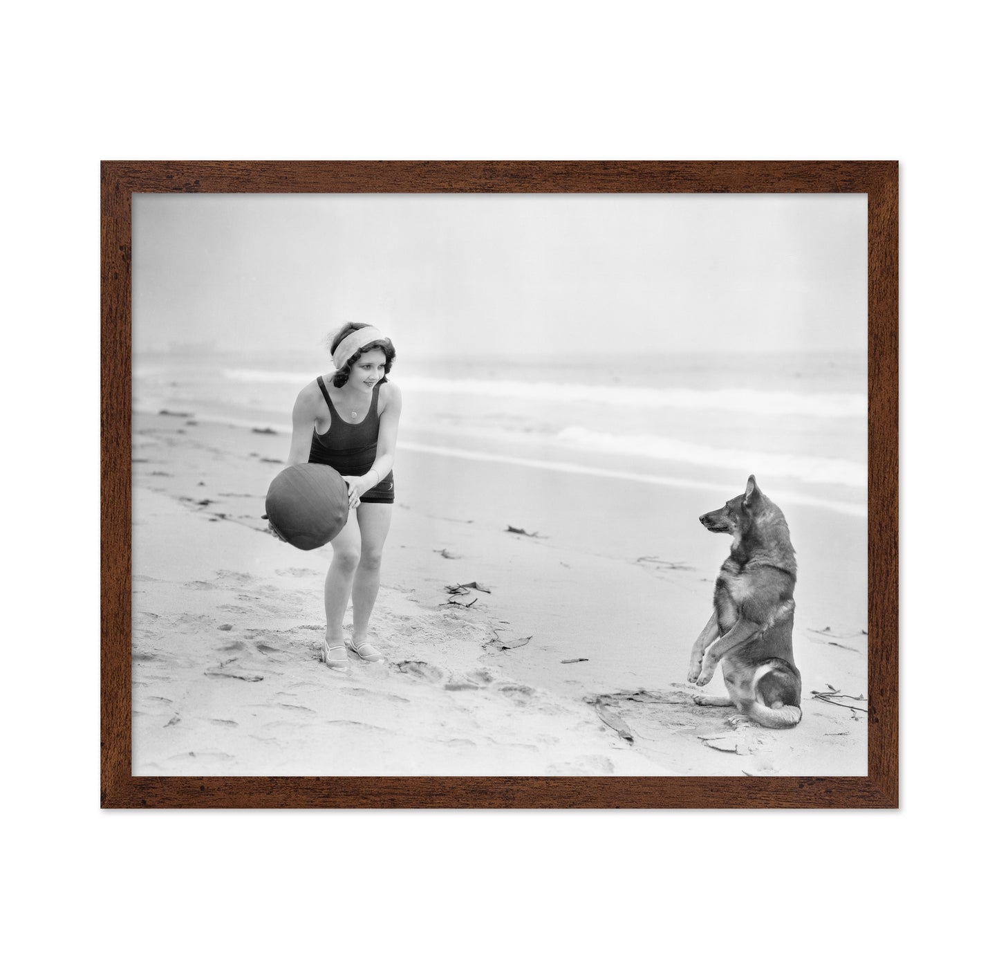 Woman Dog Beach 1930