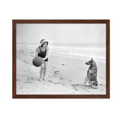 Woman Dog Beach 1930