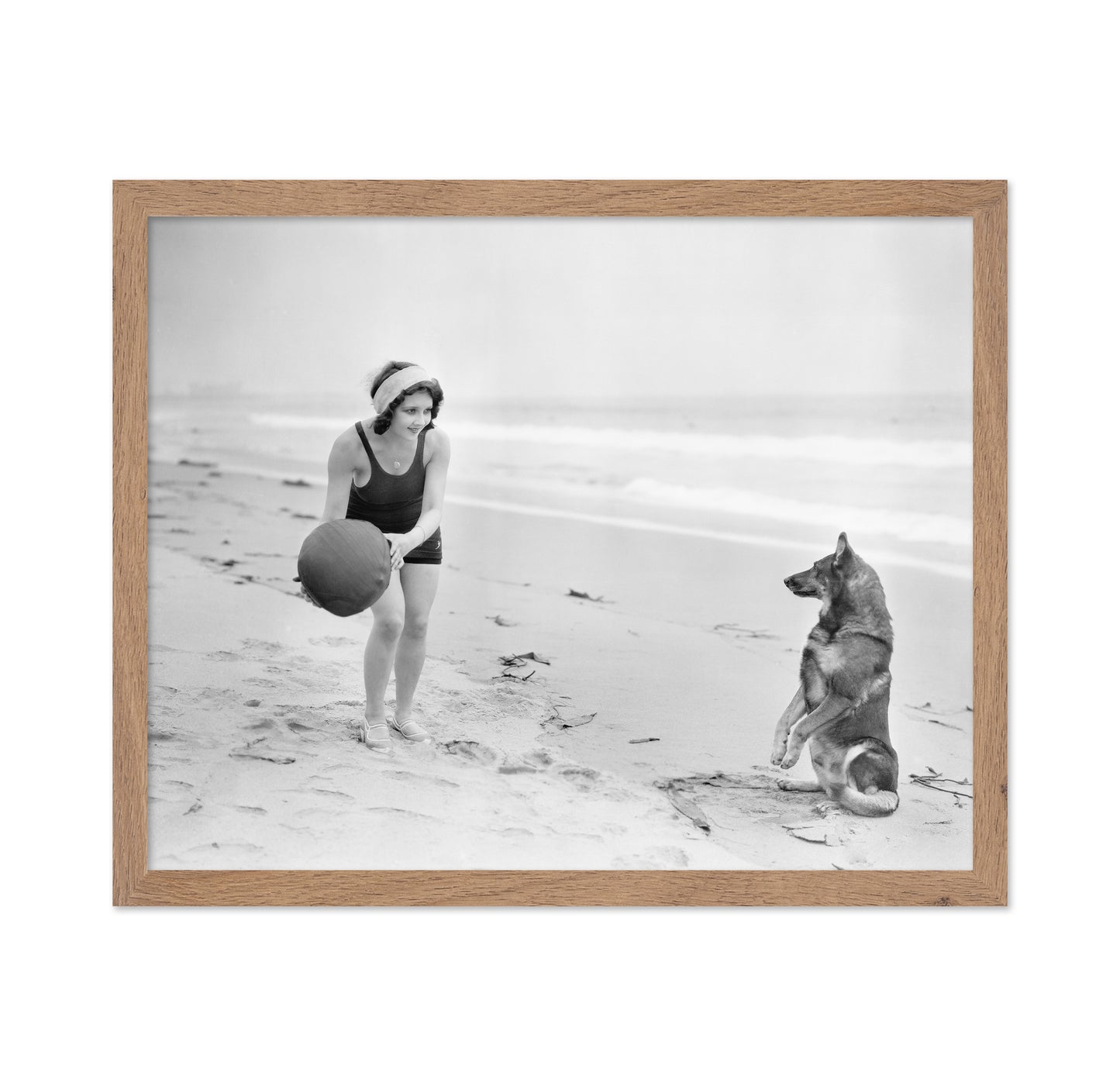 Woman Dog Beach 1930