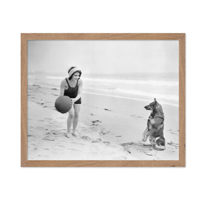 Woman Dog Beach 1930
