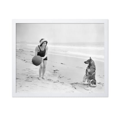 Woman Dog Beach 1930