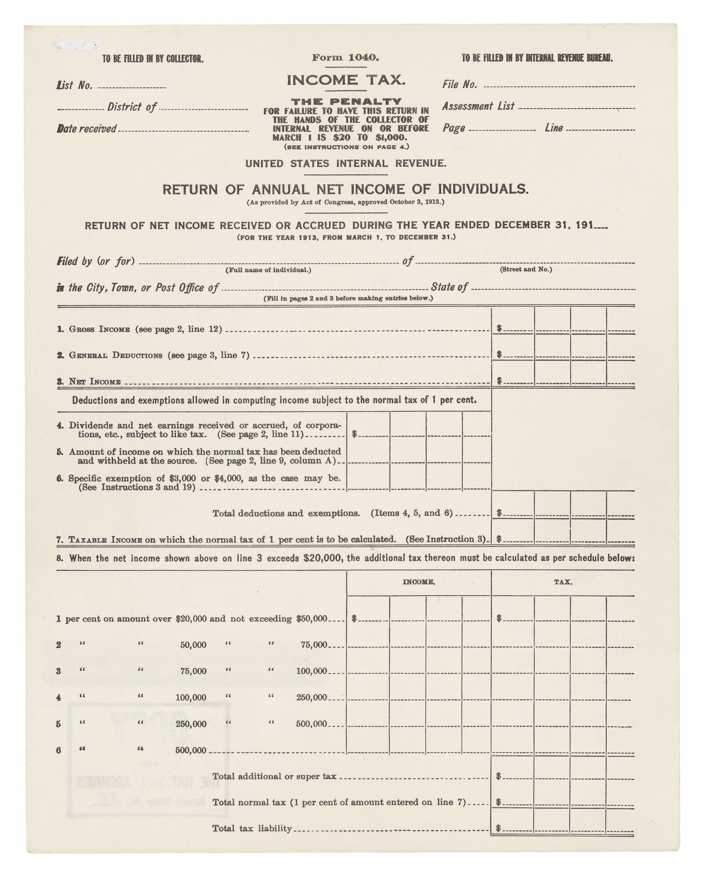Income Tax Form 1913