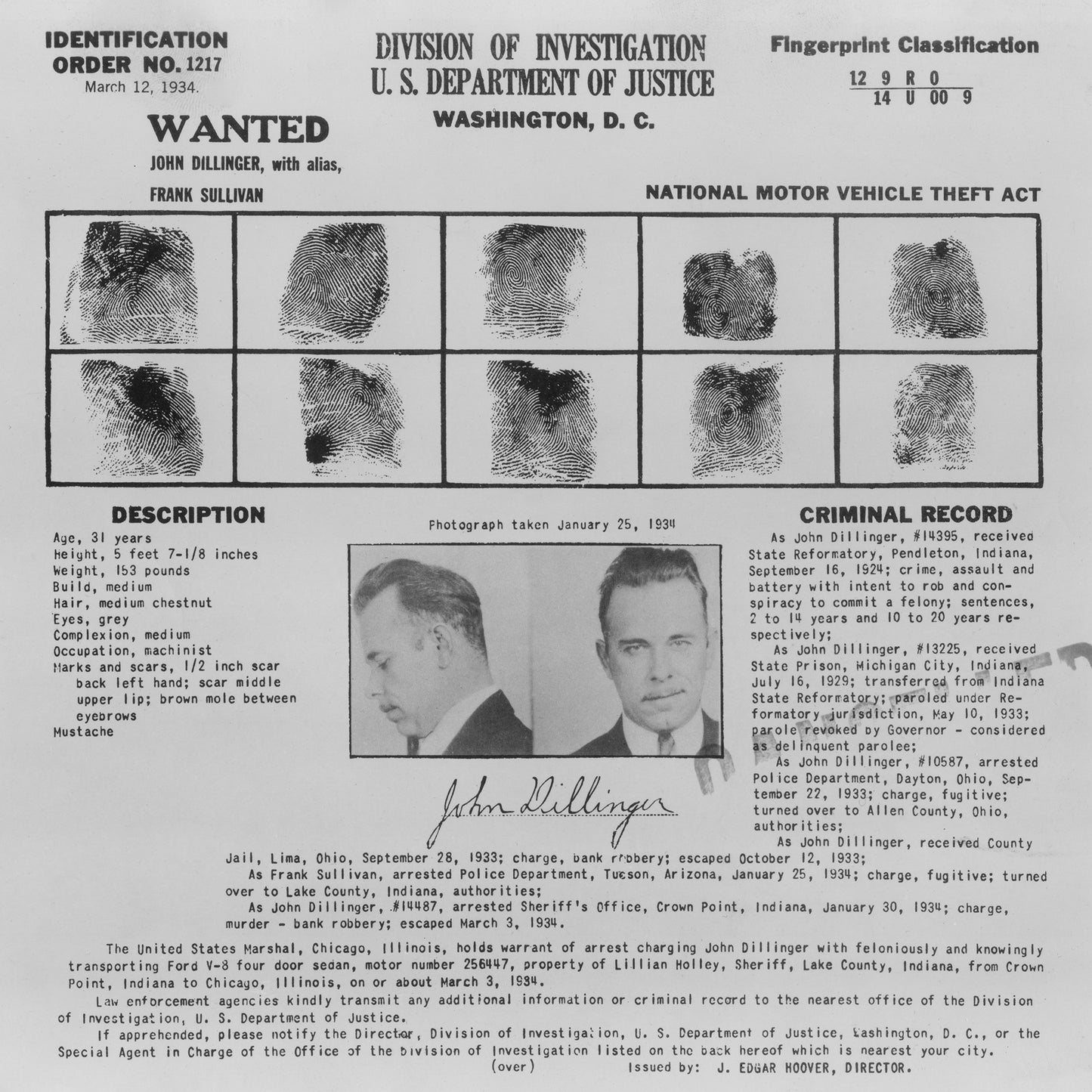 Dillinger Wanted 1934