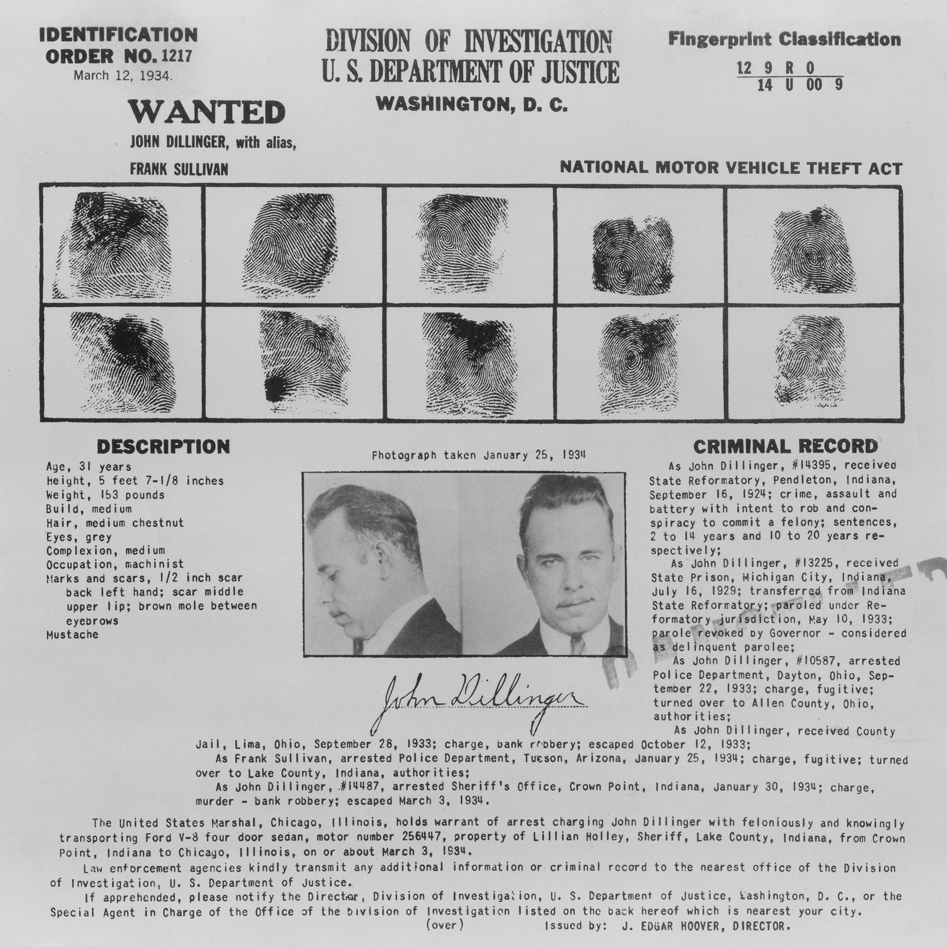 Dillinger Wanted 1934