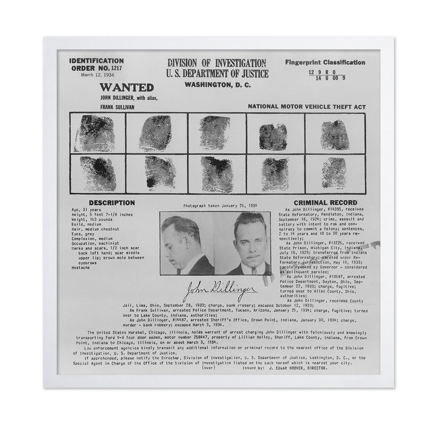 Dillinger Wanted 1934