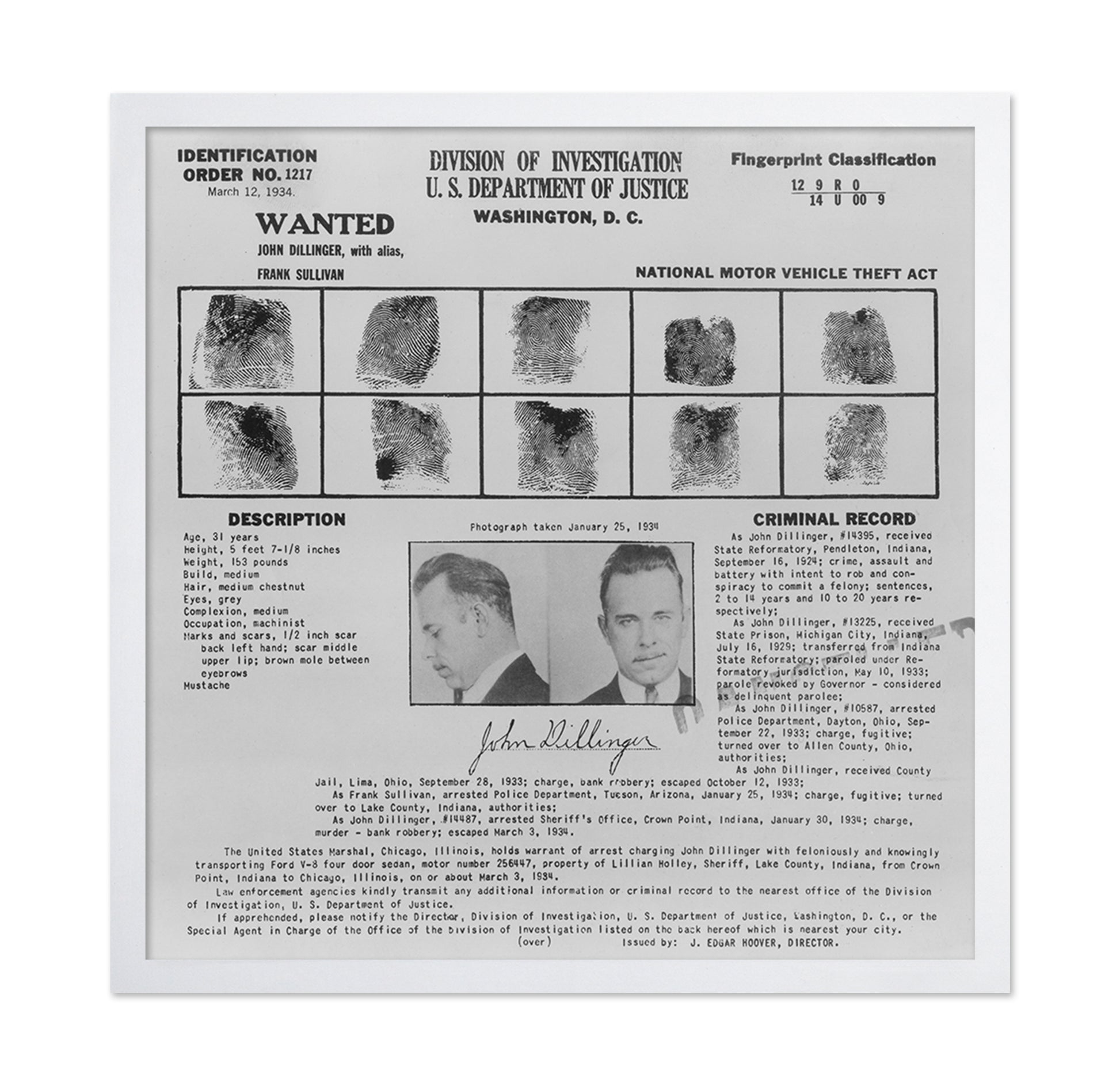 Dillinger Wanted 1934