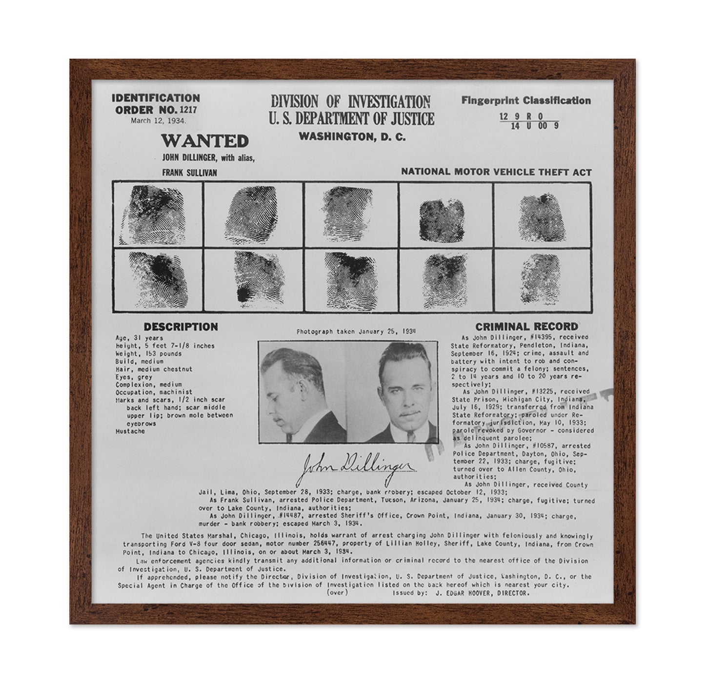 Dillinger Wanted 1934