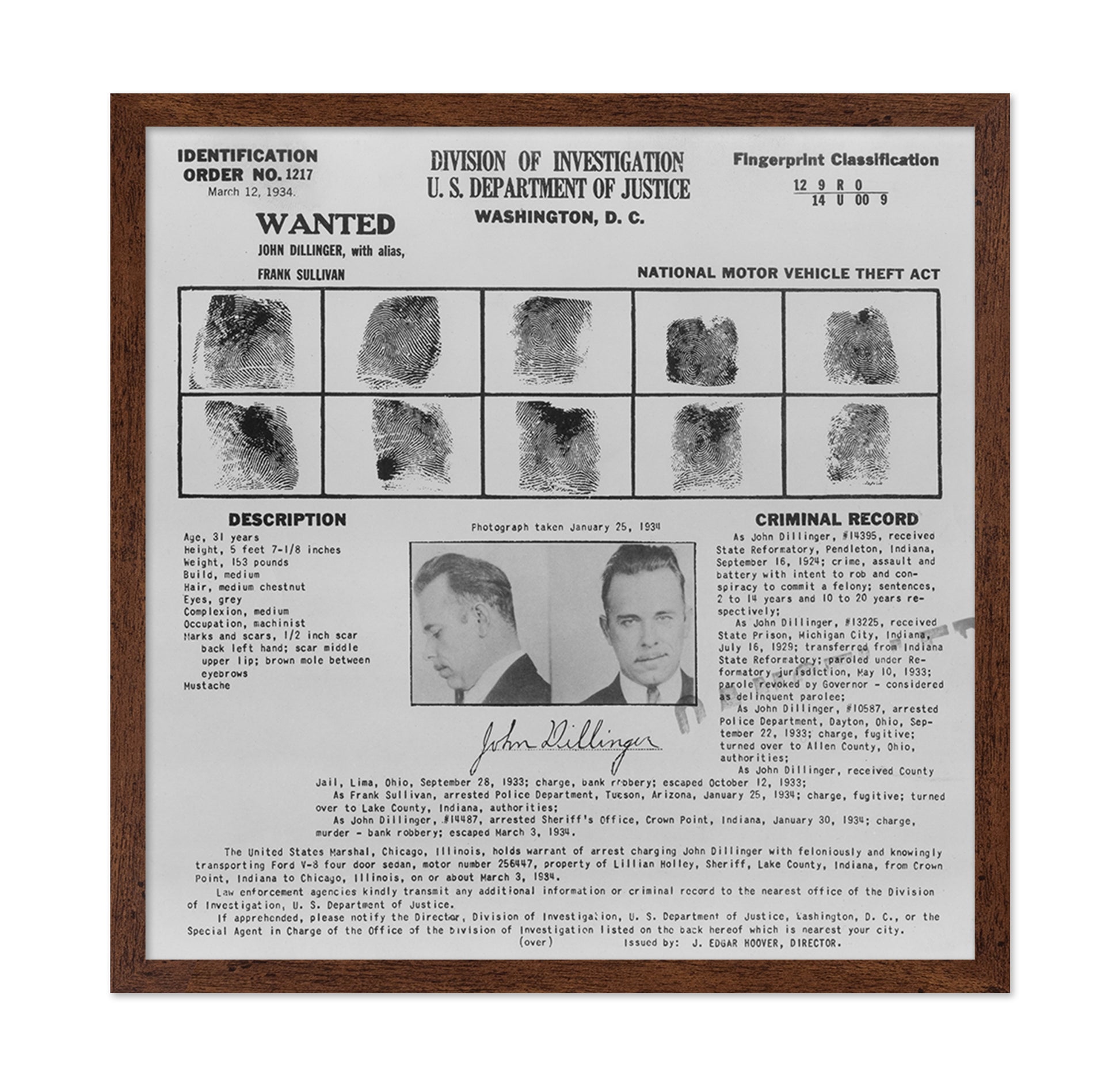 Dillinger Wanted 1934