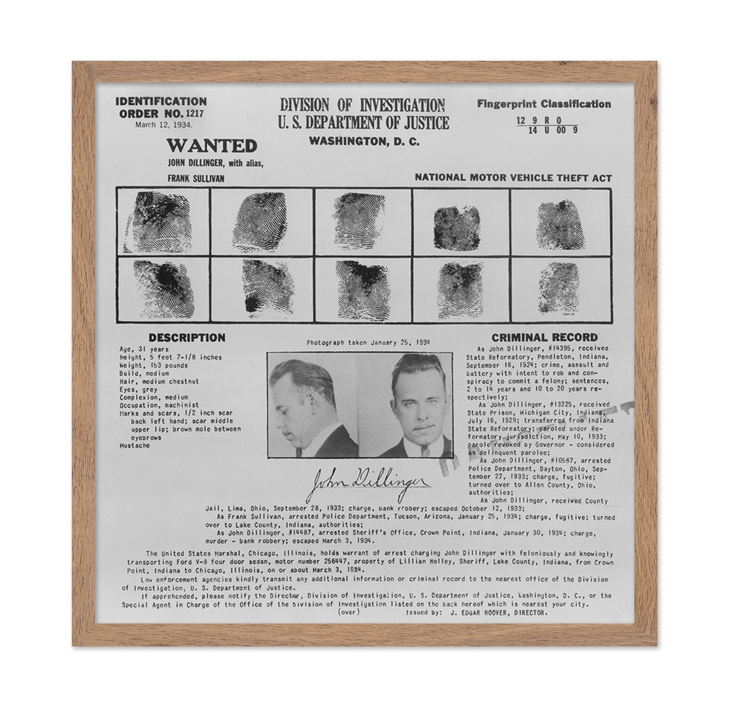 Dillinger Wanted 1934
