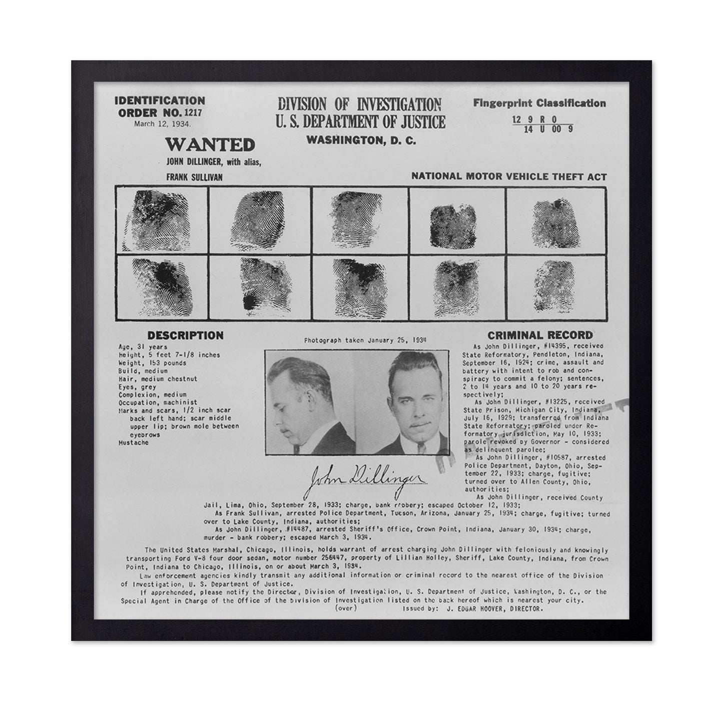 Dillinger Wanted 1934