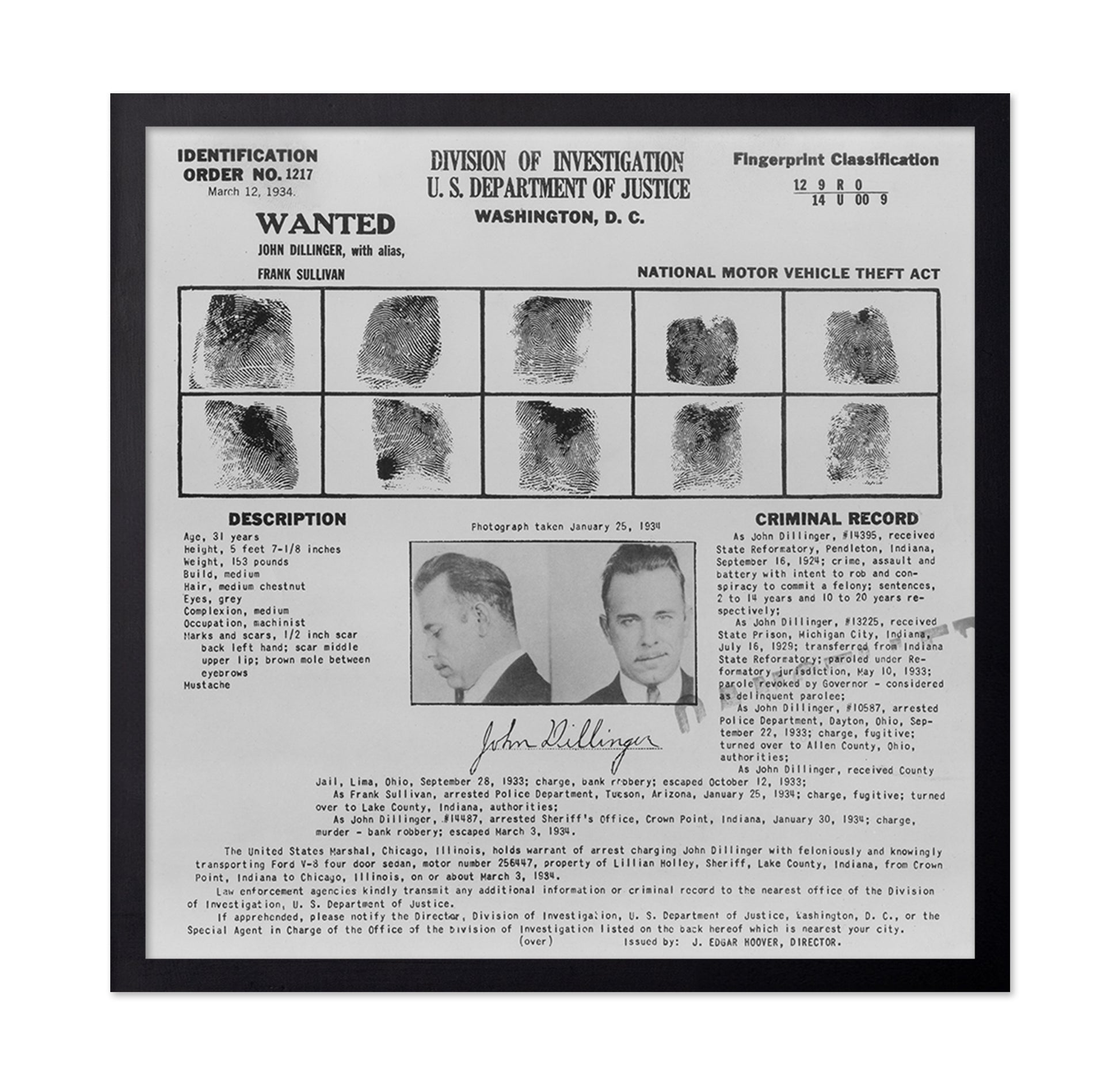 Dillinger Wanted 1934