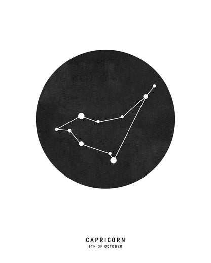 Capricorn Zodiac Black Star Map