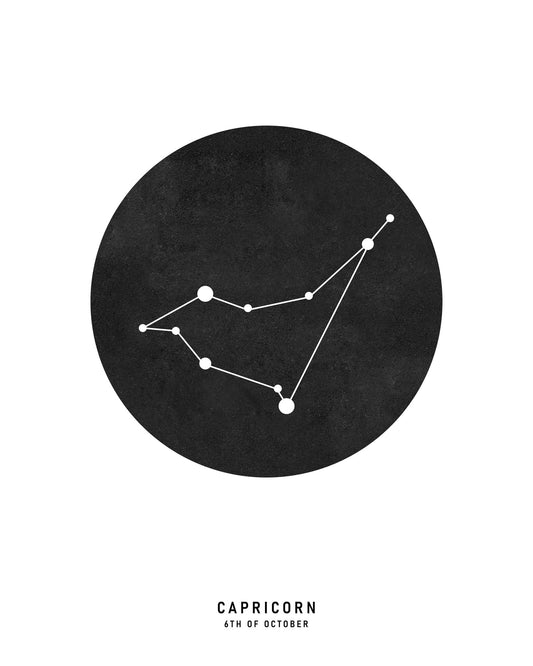Capricorn Zodiac Black Star Map