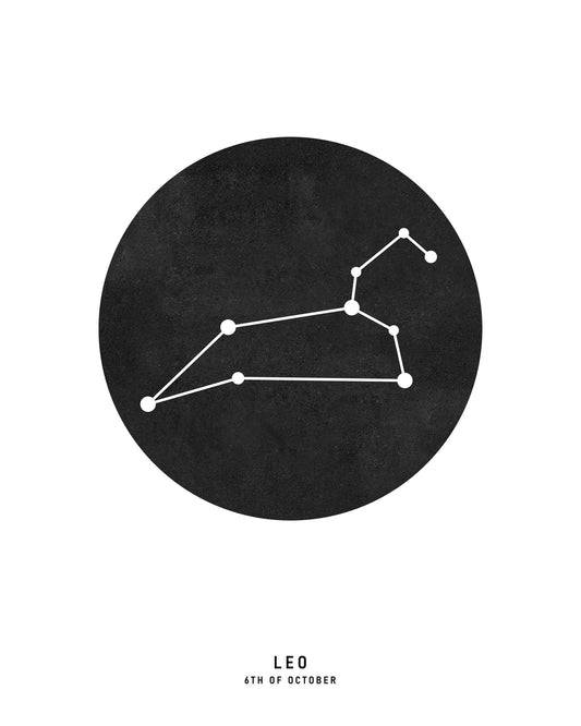 Leo Zodiac Black Star Map
